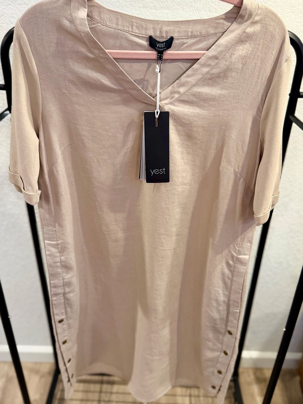 YEST Linen Midi Dress in Soft Beige